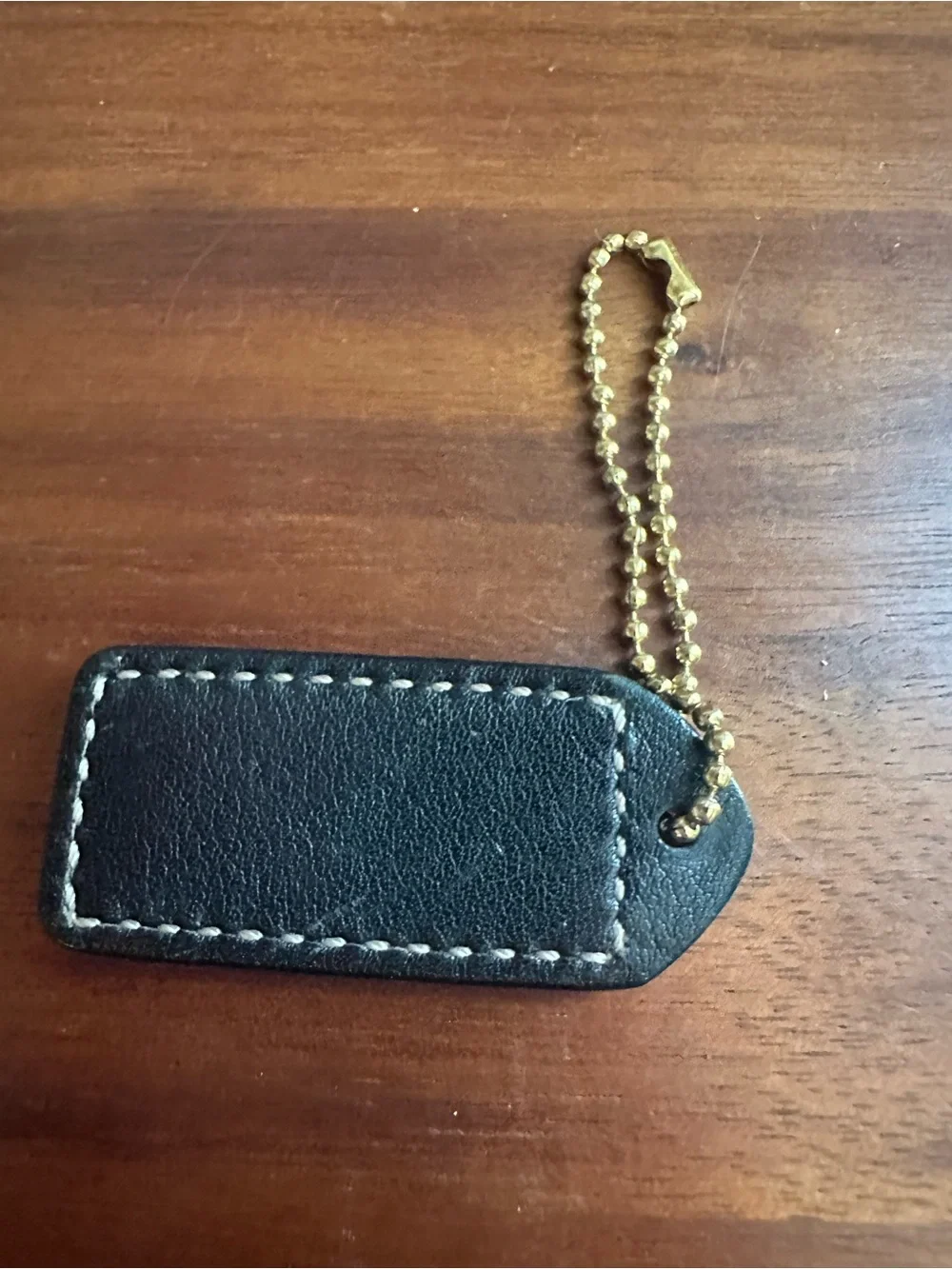 Coach Black Leather Key Tag with Gold Ball Chain